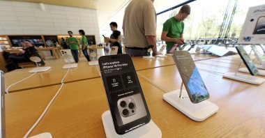 Apple iPhone 16 Pro Max are on display at the Apple Park Visitor Center across the street from Apple Inc. headquarters, Cupertino, California, U.S., April 29, 2025. (EPA Photo)