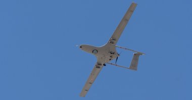 A Bayraktar TB2 drone, produced by Turkish defense company Baykar, is seen during a flight at Teknofest TRNC held in Lekfoşa (Nicosia), Turkish Republic of Northern Cyprus, May 3, 2025. (AA Photo)