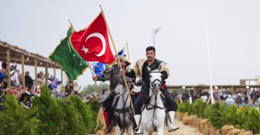 Horseback riders in action during the 7th Ethnosport Culture Festival at Atatürk Airport, Istanbul, Türkiye, May 25, 2025. (AA Photo)