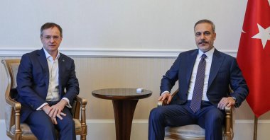 Foreign Minsiter Hakan Fidan meets with Vladimir Medinsky, aide to Russian President Vladimir Putin, during a visit to Moscow, Russia, May 26, 2025. (AA Photo)