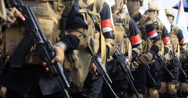 Houthi soldiers take part in an anti-U.S. and anti-Israel protest in Sanaa, Yemen, May 23, 2025. (EPA Photo)