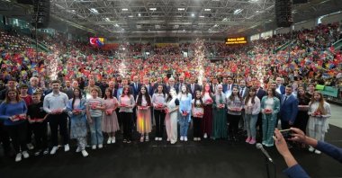 Some 5,500 students from different parts of Bosnia-Herzegovina gather at the 12th Children’s Festival, organized under the theme of &quot;My Choice is Turkish,&quot; Zenica, Bosnia-Herzegovina, May 23, 2025. (Photo by Mehmet Çelik)