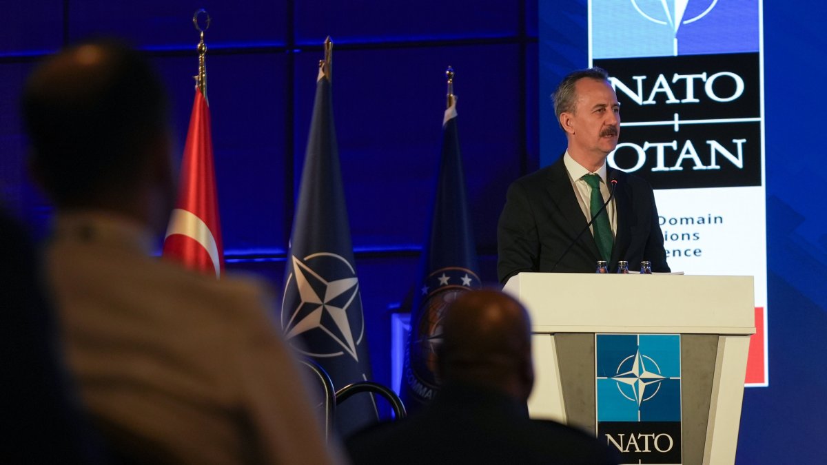 Haluk Görgün speaks at a NATO event, Ankara, Türkiye, May 21, 2025. (AA Photo)