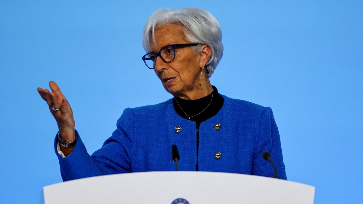 European Central Bank (ECB) President Christine Lagarde addresses the media, following the Governing Council&#039;s monetary policy meeting at the ECB headquarters, Frankfurt, Germany, Jan. 30, 2025. (Reuters Photo)