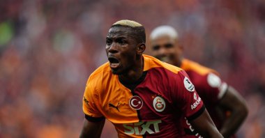 Galatasaray&#039;s Victor Osimhen celebrates after scoring during the Turkish Süper Lig match against Kayserispor, Istanbul, Türkiye, May 18, 2025. (AA Photo)