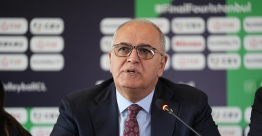 Turkish Volleyball Federation (TVF) President Mehmet Akif Üstündağ answers reporters&#039; questions during a press conference at the Marriott Asia Hotel ahead of the CEV Women&#039;s Champions League Final Four, Istanbul, Türkiye, May 2, 2025. (AA Photo)