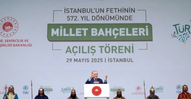 President Recep Tayyip Erdoğan speaks at the inauguration ceremony of Millet Bahçeleri (public parks) in Istanbul, May 29, 2025. (AA Photo)
