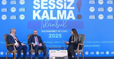 One of the panels held during the &quot;Don’t Stay Silent for Palestine&quot; live broadcast, organized to protest Israel’s inhumane policies in Palestine, Istanbul, Türkiye, May 31, 2025. (AA Photo)