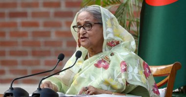 Then-Prime Minister Sheikh Hasina speaks during a meeting in Dhaka, Bangladesh, Jan. 8, 2024. (Reuters Photo)