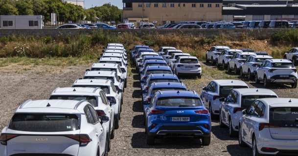 Rental vehicles parked next to Son Sant Joan Airport in Palma de Mallorca, Majorca Island, Spain, May 31, 2025. (EPA Photo)