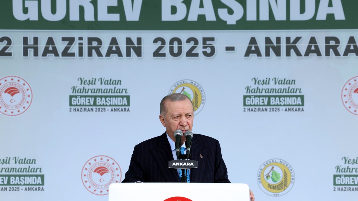 President Erdoğan delivers a speech emphasizing wildfire prevention and forest protection during the summer months, Ankara, Türkiye, June 2, 2025. (AA Photo)