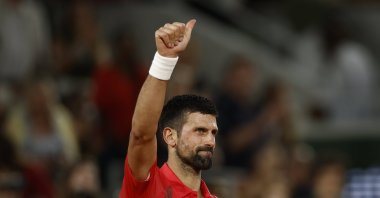 Novak Djokovic of Serbia celebrates winning his Men&#039;s third-round match against Filip Misolic of Austria at the French Open at Roland Garros, Paris, France, May 31, 2025. (EPA Photo)