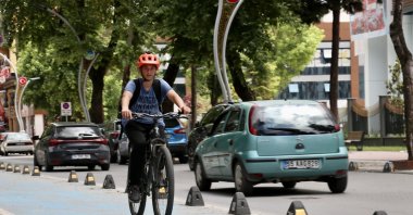 A man rides a bicycle in Ayçiçeği Bicycle Valley, part of the 195-kilometer bike path network, Sakarya, Türkiye, June 1, 2025. (AA Photo)