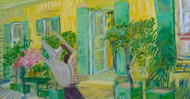 A painting by John Madu titled &quot;No Food for Lazy Man II.&quot; (Courtesy of Van Gogh Museum)