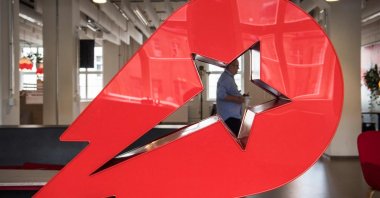 The logo of the global headquarters of online food ordering and delivery giant Delivery Hero, Berlin, Germany, June 27, 2017. (AFP Photo)