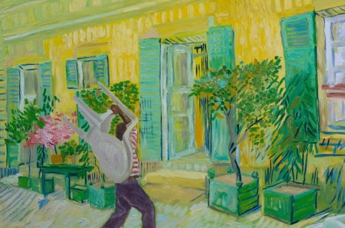 A painting by John Madu titled &quot;No Food for Lazy Man II.&quot; (Courtesy of Van Gogh Museum)