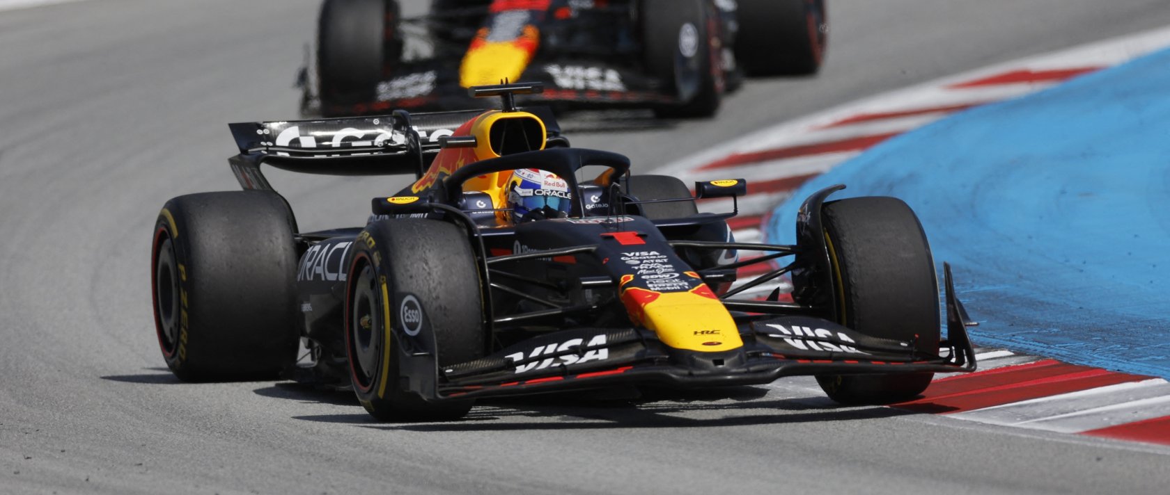 Red Bull&#039;s Max Verstappen and Red Bull&#039;s Yuki Tsunoda in action during the Spanish Grand Prix race at the Circuit de Barcelona, Catalunya, Barcelona, Spain, June 1, 2025. (Reuters Photo)