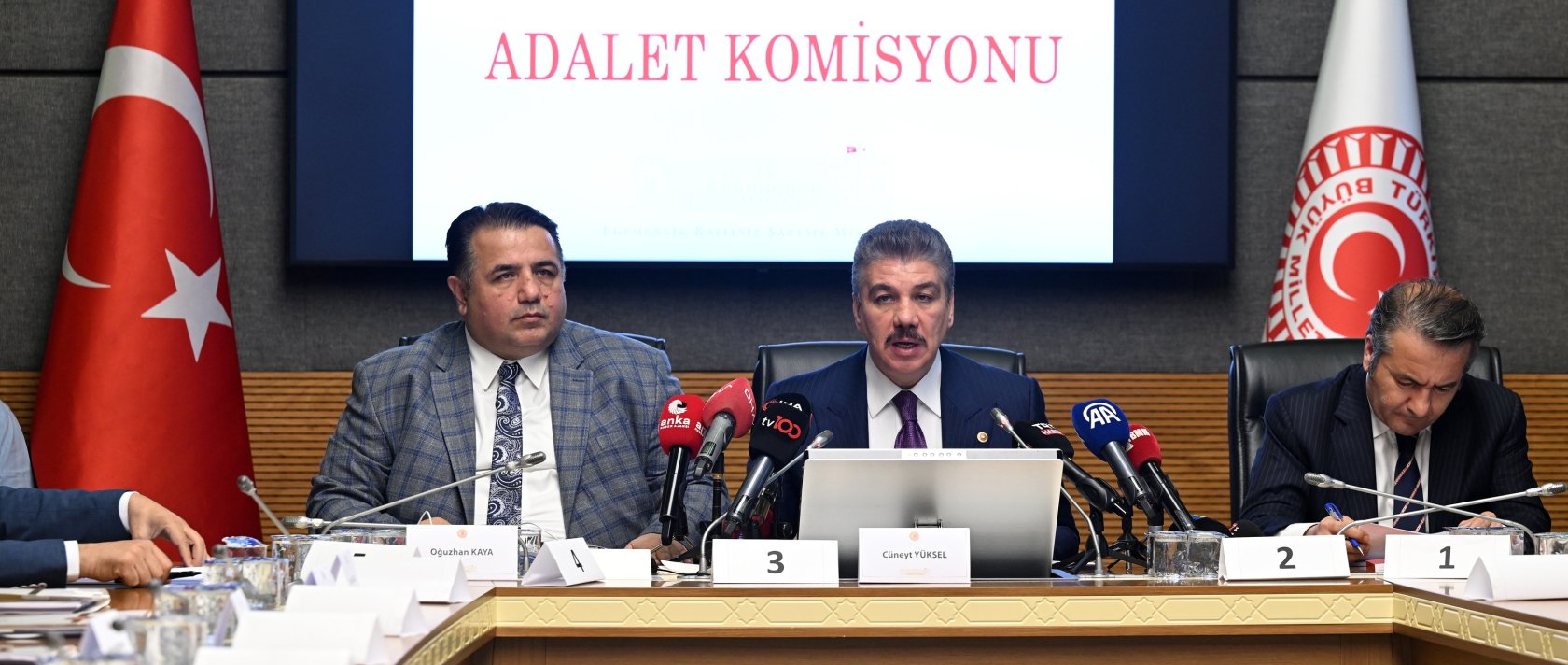 Justice and Development Party (AK Party) Istanbul Representative Cüneyt Yüksel (C) convenes over a justice commission meeting at Parliament, Ankara, Türkiye, June 1, 2025. (AA Photo)