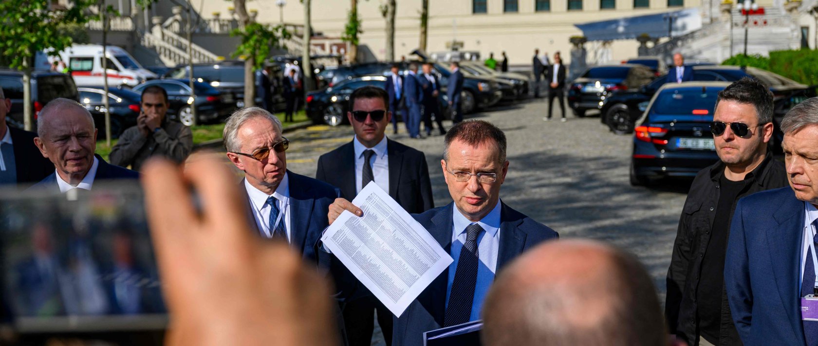 Vladimir Medinsky, head of the Russian delegation, delivers a statement to the press after a second round of direct talks between the Ukrainian and Russian delegations in Istanbul, June 2, 2025. (AFP Photo)