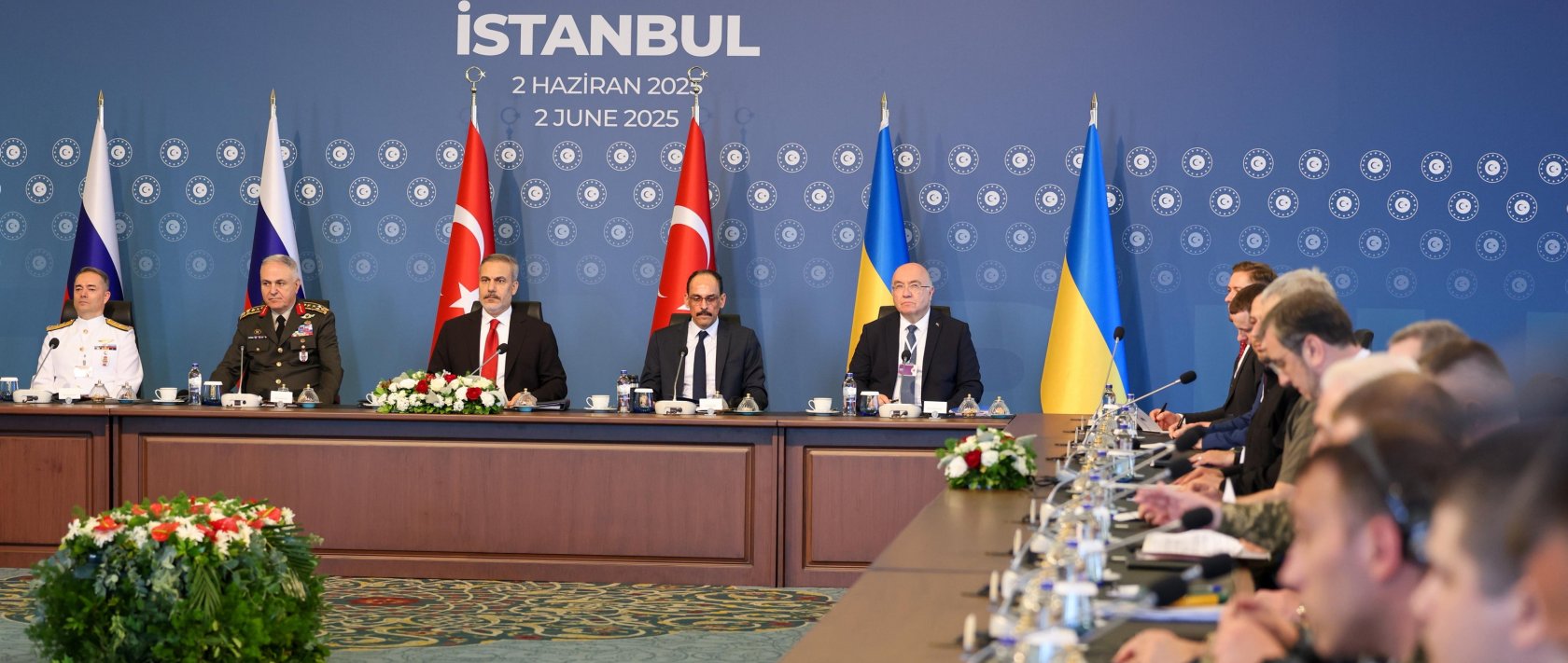 A handout photo made available by the Foreign Ministry&#039;s Press Office shows Foreign Minister Hakan Fidan presiding over the second round of peace talks between Ukraine and Russia, in Istanbul, June 2, 2025. (EPA Photo)