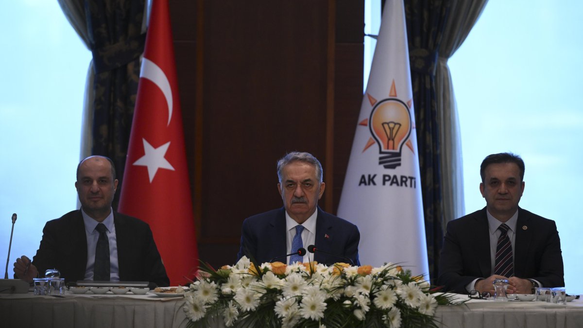 Justice and Development Party (AK Party) Deputy Chair Hayati Yazıcı (C) chairs a meeting of the party&#039;s constitutional workshop, in the capital Ankara, Türkiye, May 23, 2025. (AA Photo)
