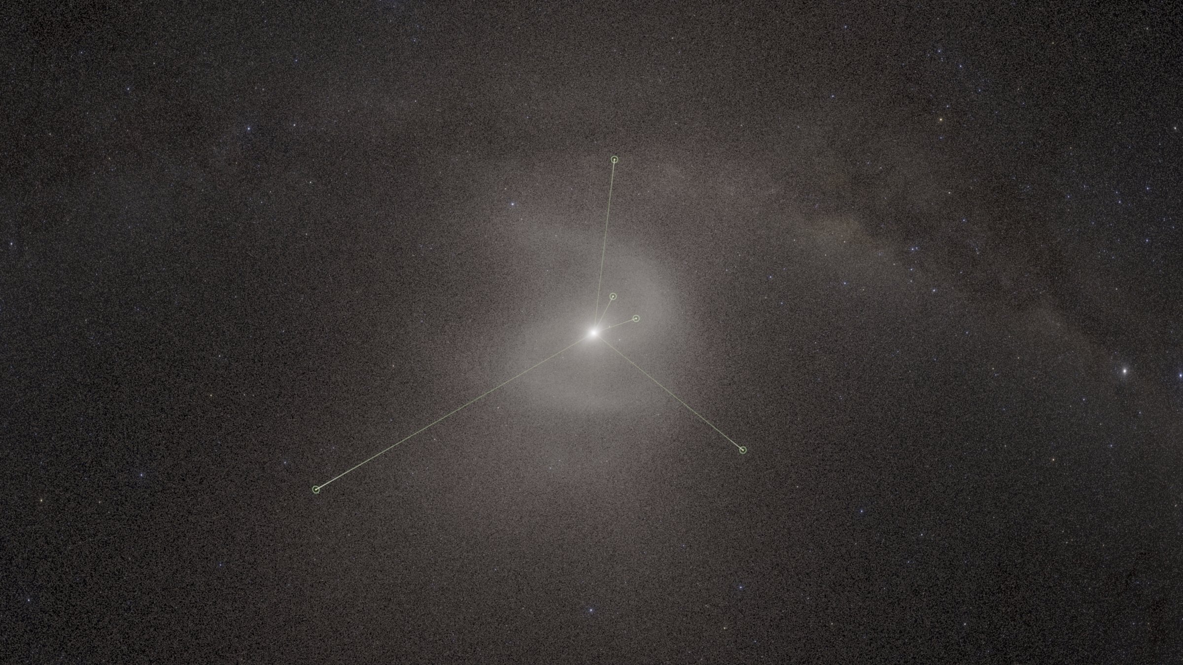 This image provided by the American Museum of Natural History shows a new planetarium show showing a backwards S-shaped spiral in what's known as the Oort Cloud far beyond Pluto. (American Museum of Natural History via AP)