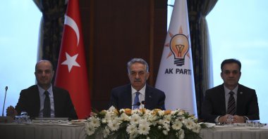 Justice and Development Party (AK Party) Deputy Chair Hayati Yazıcı (C) chairs a meeting of the party&#039;s constitutional workshop, in the capital Ankara, Türkiye, May 23, 2025. (AA Photo)