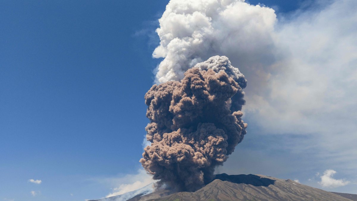 Smoke rises from the crater of the Etna volcano as it erupts, on Mount Etna near Catania, Sicily, Italia, June 2, 2025. (AFP Photo)