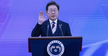 South Korean President Lee Jae-myung takes the oath of office during his inauguration ceremony at Rotunda Hall in the National Assembly in Seoul, South Korea, June 4, 2025. (EPA Photo)