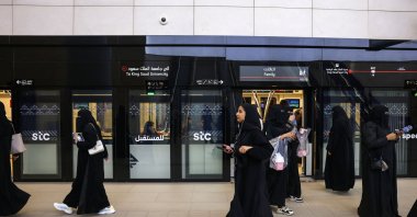 Women exit the metro at the STC station, Riyadh, Saudi Arabia, April 27, 2025. (AFP Photo)