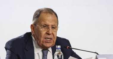 Russian Foreign Minister Sergey Lavrov speaks at the opening of the 13th International Meeting of High-Ranking Officials Responsible for Security Matters at the Russia National Centre in Moscow, Russia, May 28, 2025. (EPA Photo)