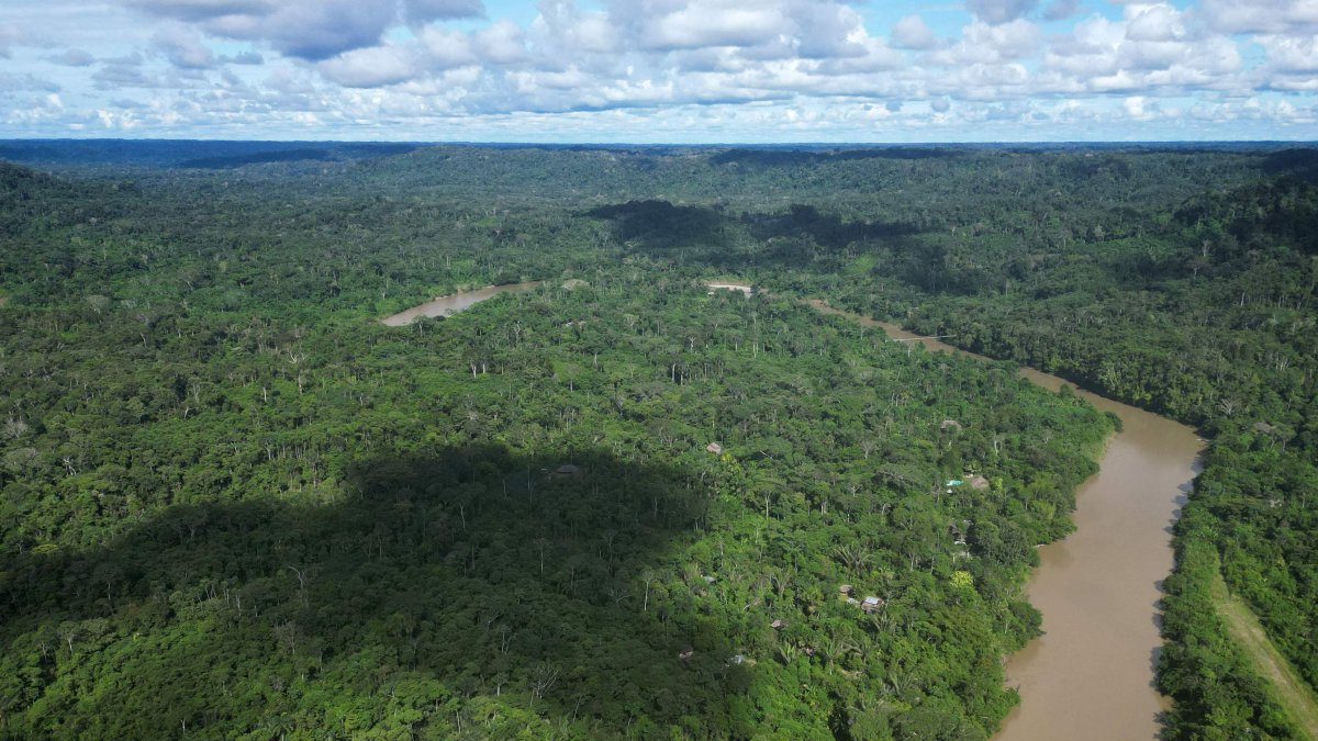 This aerial view shows the Bobonaza River in Sarayaku, in the Amazon province of Pastaza, Ecuador, May 24, 2025. (AFP Photo)