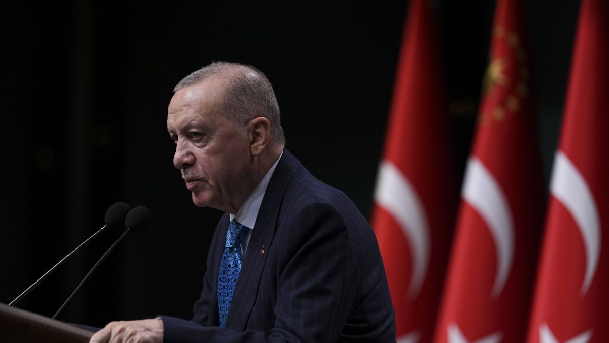 President Recep Tayyip Erdoğan speaks to reporters at a news conference after a Cabinet meeting in Ankara, June 2, 2025. (AA Photo)