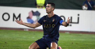 Saudi Arabia&#039;s Al-Nassr Cristiano Ronaldo reacts in a match with Iran&#039;s Persepolis during their AFC Champions League match at the Azadi Stadium, Tehran, Iran, Sept. 19, 2023. (AP Photo)