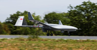 Equipped with advanced AI and turbo engine power, a new generation Bayraktar TB2T-AI UCAV lands, Istanbul, Türkiye, May 7, 2025. (İHA Photo)