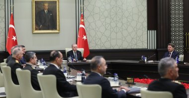 President Recep Tayyip Erdoğan and high-level officials are seen during the security council meeting, Ankara, Türkiye, May 22, 2025 (IHA Photo)