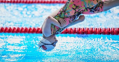 Turkish swimmer Esra Yüce, who was born with muscle and strength deficiency and began swimming as part of her treatment, trains ahead of the 2028 Paralympics, Bursa, Türkiye, April 29, 2025. (AA Photo)
