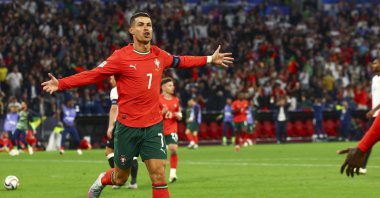Portugal&#039;s Cristiano Ronaldo celebrates scoring the 1-2 goal during the UEFA Nations League semifinal match against Germany, Munich, Germany, June 4, 2025. (EPA Photo)
