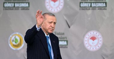 President Recep Tayyip Erdoğan waves at the crowd as he attends a green transformation program in the capital, Ankara, Türkiye, June 2, 2025. (AA Photo)