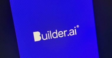 The logo of Builder.ai, a tech unicorn startup with support from Microsoft and the Qatar sovereign wealth fund (QIA), which collapsed after creditors allegedly seized its assets, New York, U.S., May 29, 2025. (Reuters Photo)