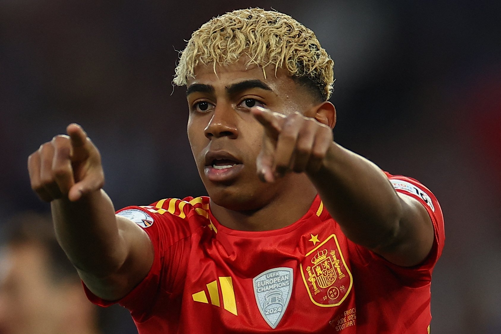 Spain's Lamine Yamal reacts during the UEFA Nations League semi-final football match between Spain and France, Stuttgart, Germany, June 5, 2025. (AFP Photo)