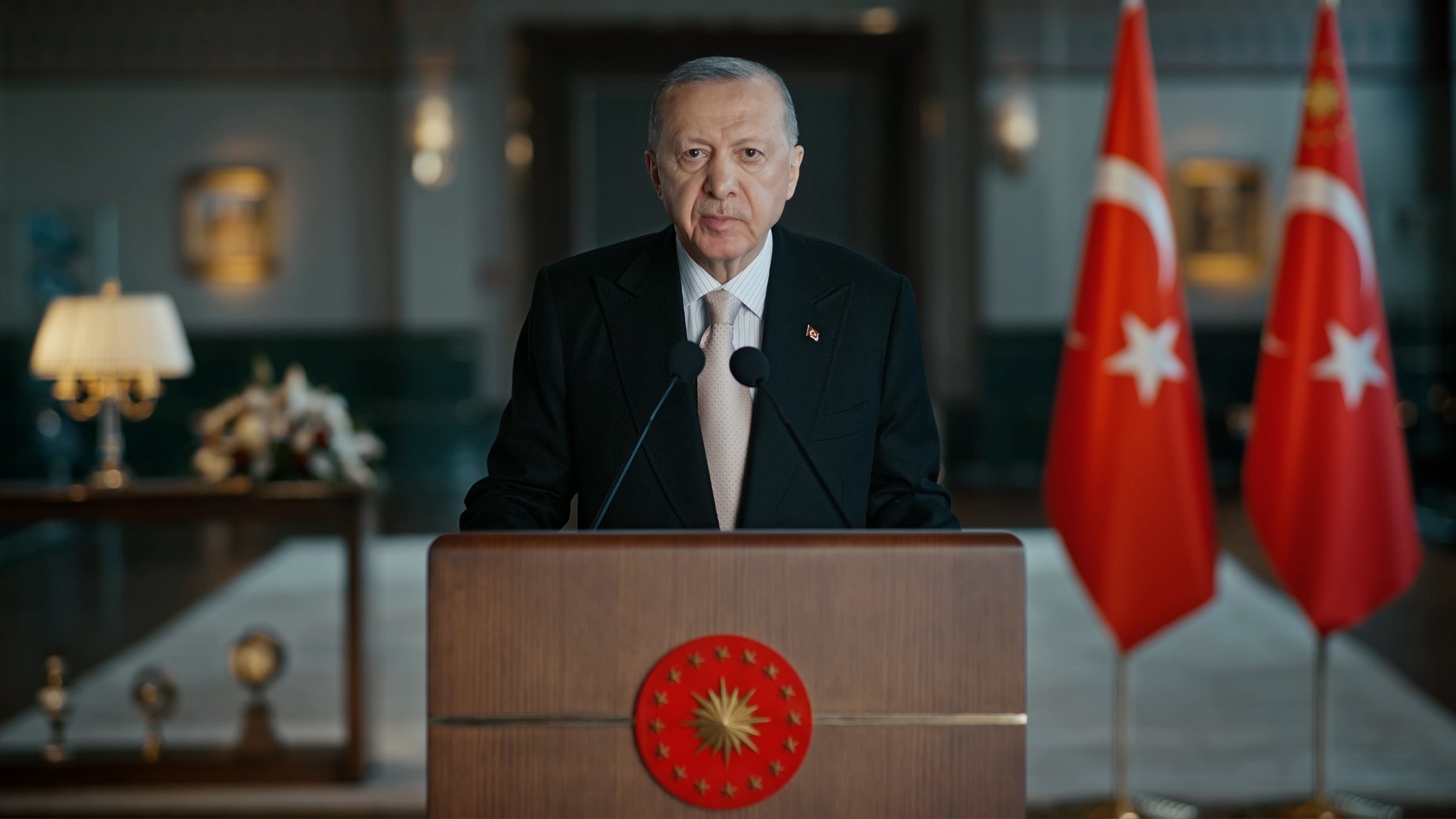 President Recep Tayyip Erdoğan delivers an Eid al-Adha message, Ankara, Türkiye, May 6, 2025. (DHA Photo)