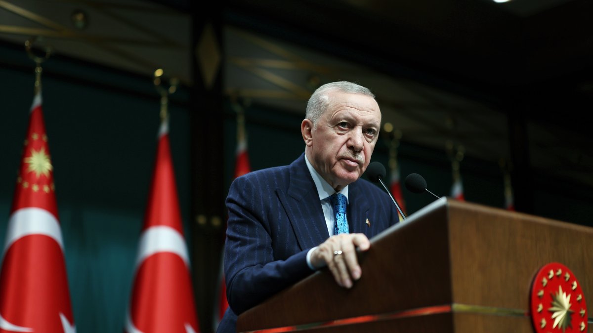 President Recep Tayyip Erdoğan delivers a speech during a Cabinet meeting at the Presidential Complex, Ankara, Türkiye, June 2, 2025. (DHA Photo)