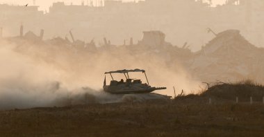 An Israeli tank manoeuvres in Gaza, as seen from Israel, June 5, 2025. (Reuters Photo)