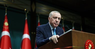 President Recep Tayyip Erdoğan delivers a speech during a Cabinet meeting at the Presidential Complex, Ankara, Türkiye, June 2, 2025. (DHA Photo)