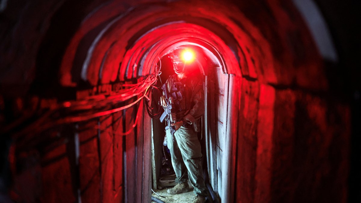 An Israeli soldier stands inside a tunnel underneath the European Hospital in Khan Younis, Gaza Strip, Palestine, June 8, 2025. (Reuters Photo)