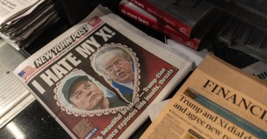 A newspaper front page featuring U.S. President Donald Trump and Elon Musk is displayed at a shop at Ronald Reagan Washington National Airport in Arlington, Virginia, U.S., June 6, 2025. (Reuters Photo)