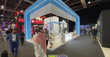 The booth of Türksat is seen at the CABSAT 2025 Fair, Dubai, United Arab Emirates (UAE), May 13, 2025. (AA Photo)