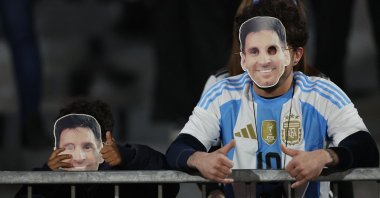 Argentina fans with cutouts of Lionel Messi inside the stadium before a South American qualifiers match against Chile, Santiago, Chile, June 5, 2025. (Reuters Photo)