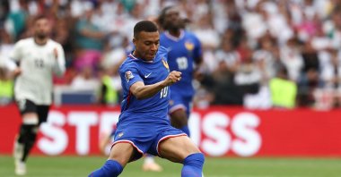 France's Kylian Mbappe controls the ball during the UEFA Nations League third place play-off football match between Germany and France, Stuttgart, Germany, June 8, 2025. (AFP Photo)